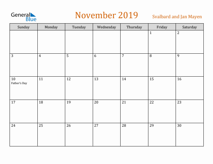 November 2019 Holiday Calendar with Sunday Start