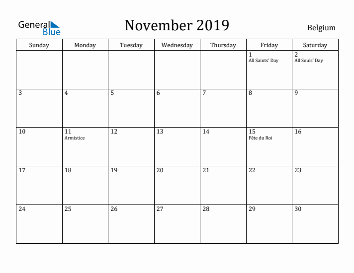 November 2019 Calendar Belgium