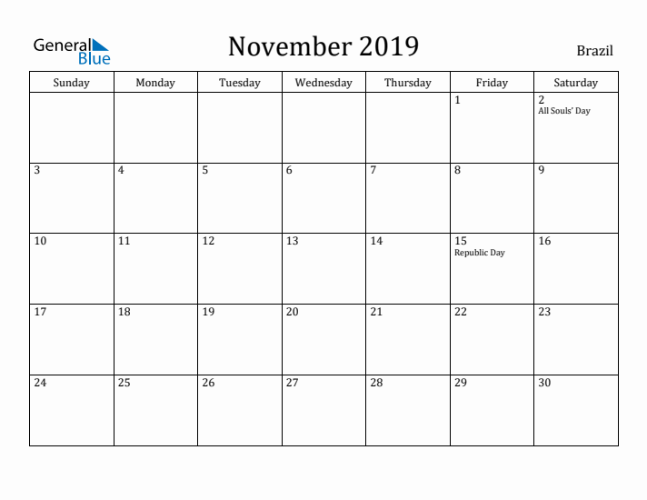 November 2019 Calendar Brazil