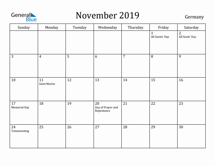 November 2019 Calendar Germany