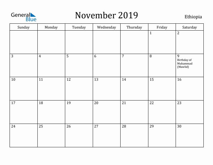 November 2019 Calendar Ethiopia