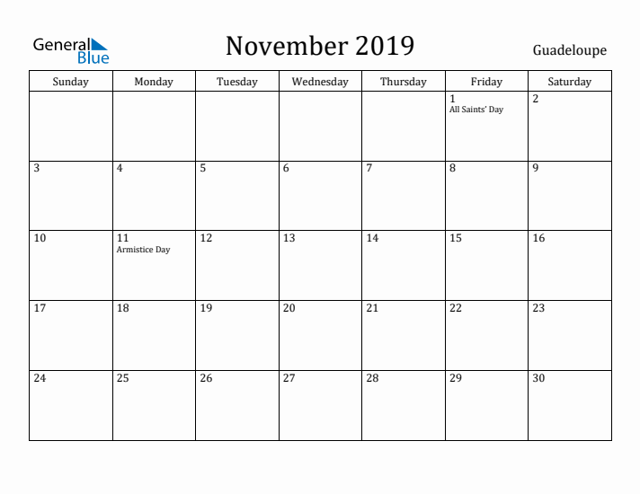 November 2019 Calendar Guadeloupe