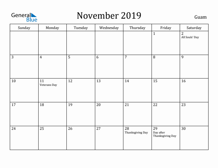 November 2019 Calendar Guam