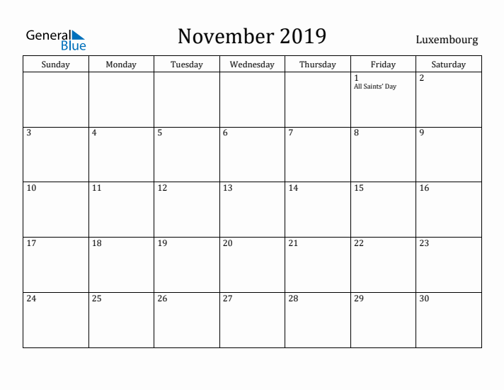 November 2019 Calendar Luxembourg