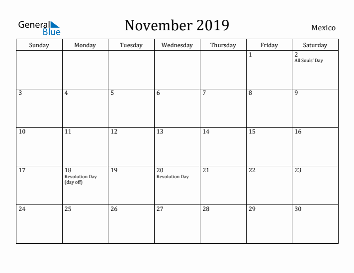 November 2019 Calendar Mexico