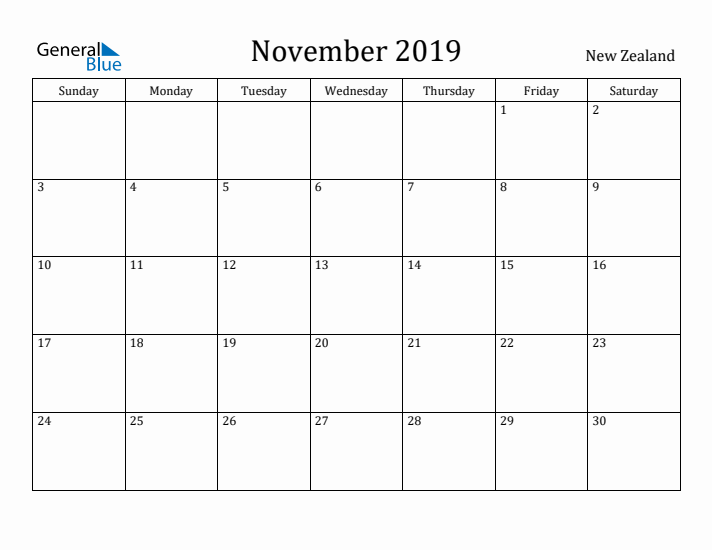 November 2019 Calendar New Zealand