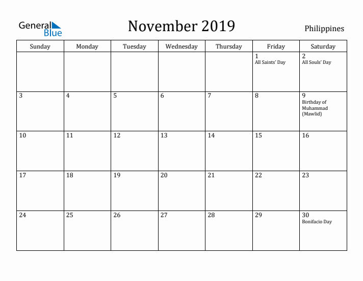 November 2019 Calendar Philippines