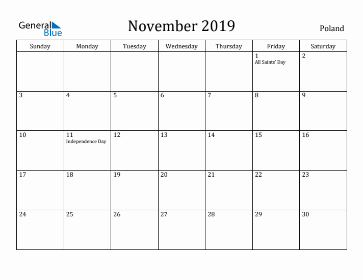 November 2019 Calendar Poland