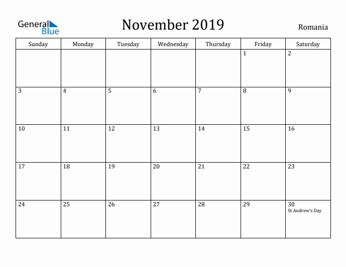 November 2019 Calendar Romania