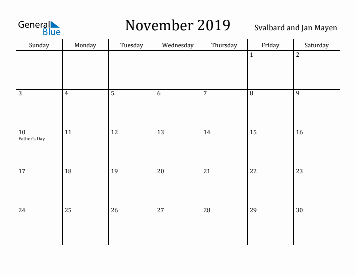 November 2019 Calendar Svalbard and Jan Mayen