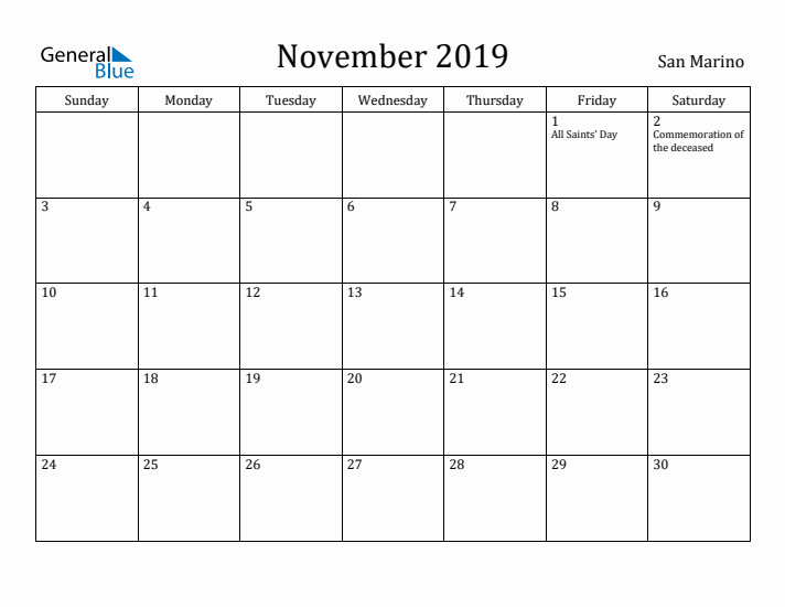 November 2019 Calendar San Marino