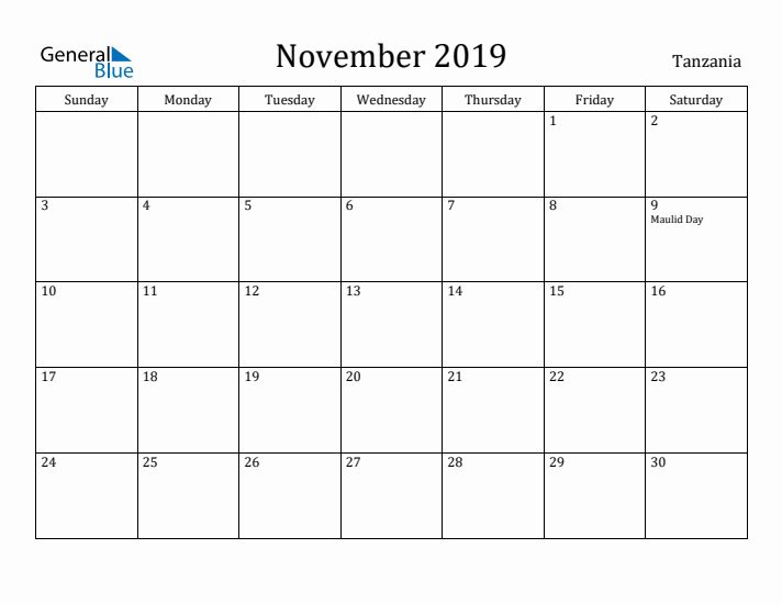 November 2019 Calendar Tanzania