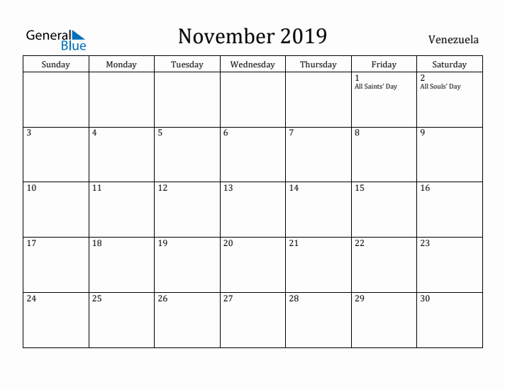 November 2019 Calendar Venezuela