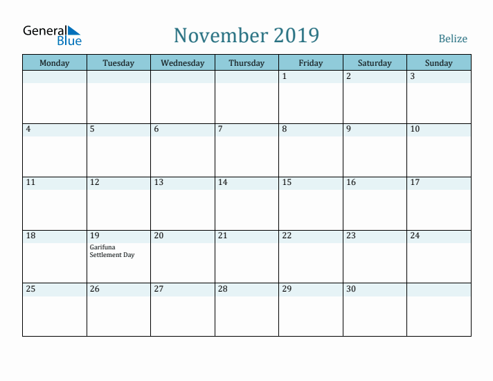 November 2019 Calendar with Holidays