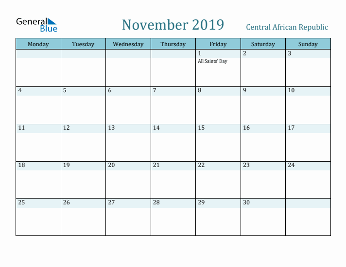 November 2019 Calendar with Holidays