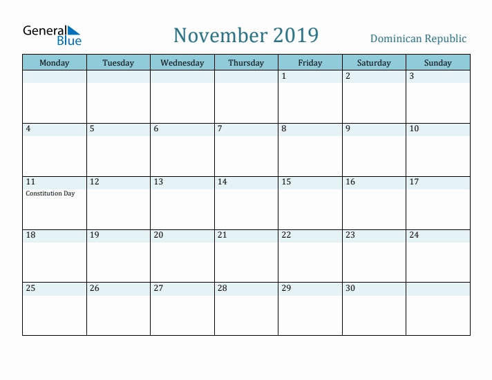 November 2019 Calendar with Holidays