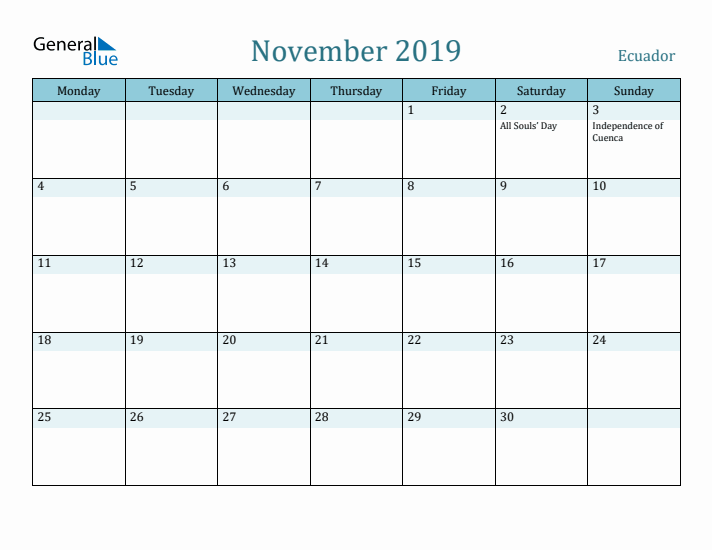 November 2019 Calendar with Holidays