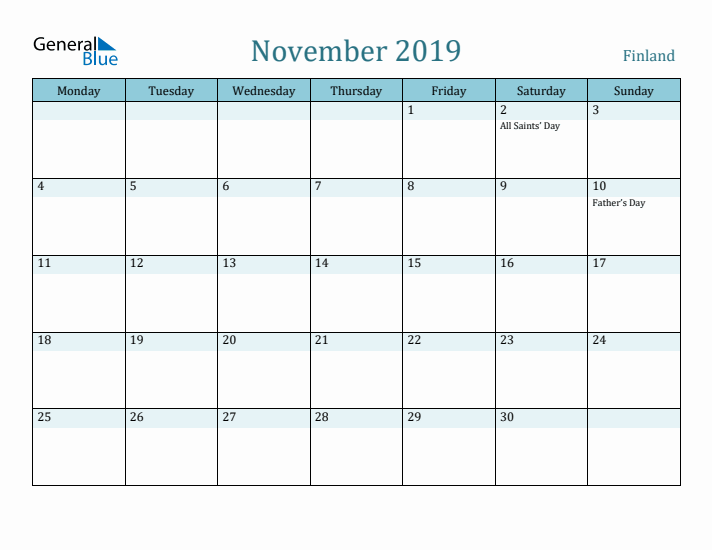 November 2019 Calendar with Holidays