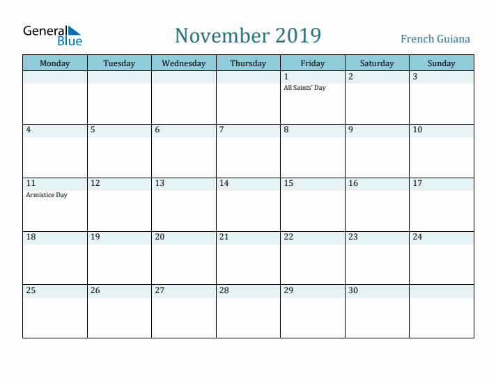 November 2019 Calendar with Holidays