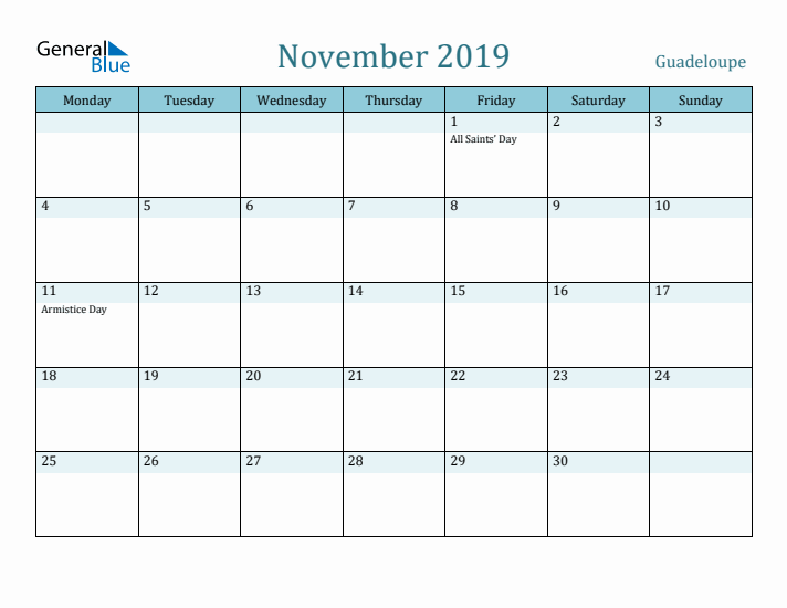 November 2019 Calendar with Holidays