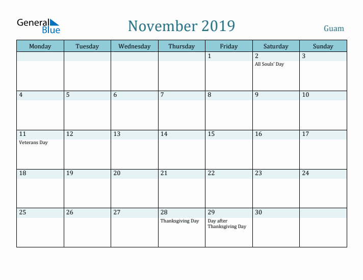 November 2019 Calendar with Holidays