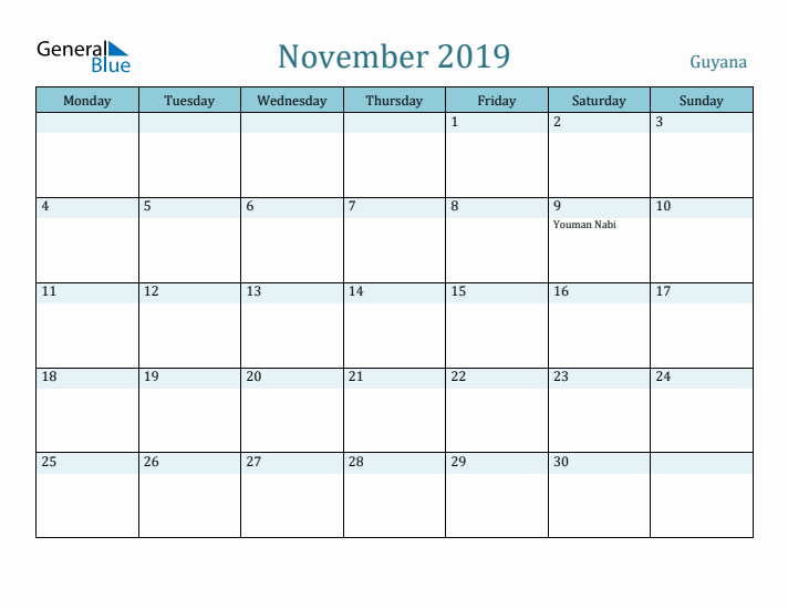 November 2019 Calendar with Holidays