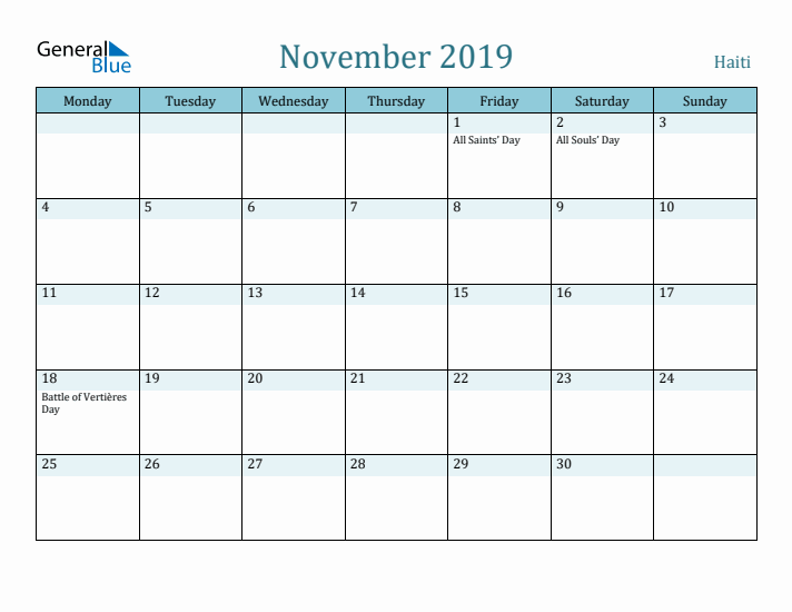 November 2019 Calendar with Holidays