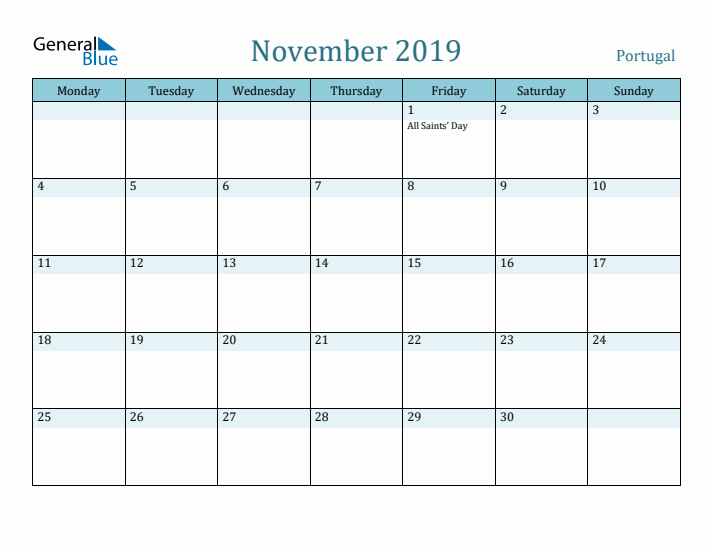 November 2019 Calendar with Holidays