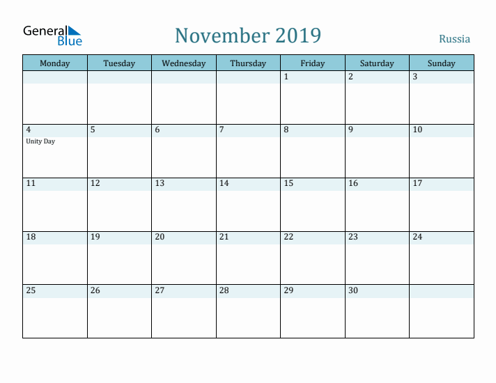 November 2019 Calendar with Holidays