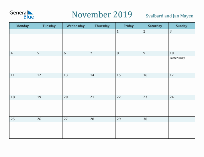 November 2019 Calendar with Holidays