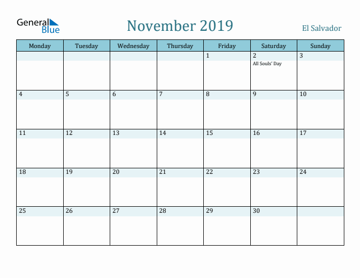 November 2019 Calendar with Holidays