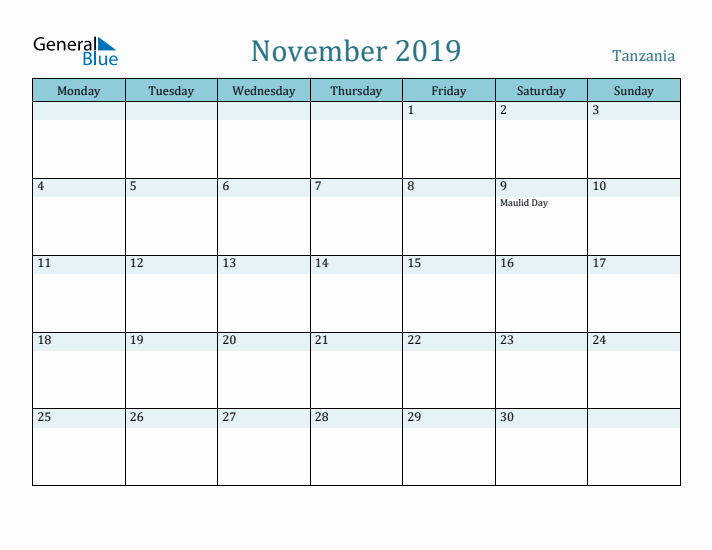 November 2019 Calendar with Holidays