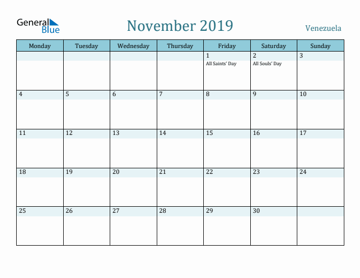 November 2019 Calendar with Holidays