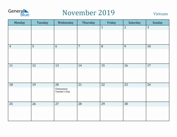 November 2019 Calendar with Holidays