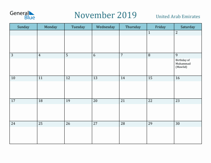 November 2019 Calendar with Holidays