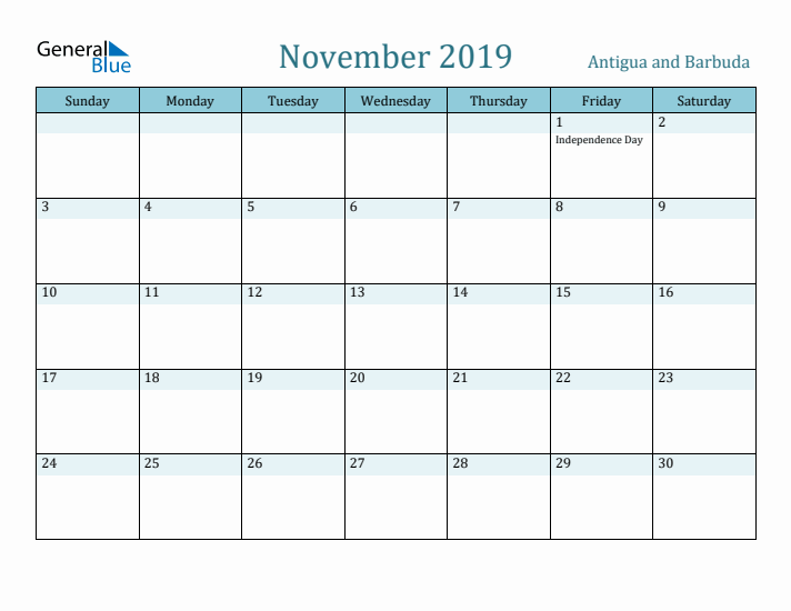 November 2019 Calendar with Holidays