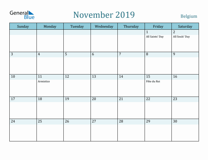 November 2019 Calendar with Holidays