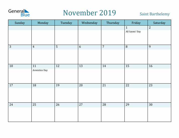 November 2019 Calendar with Holidays