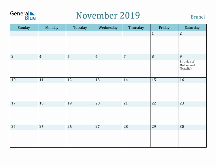 November 2019 Calendar with Holidays