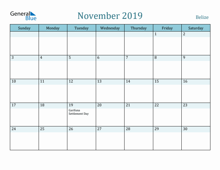 November 2019 Calendar with Holidays