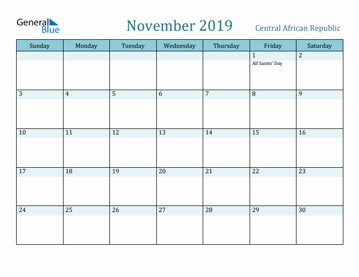 November 2019 Calendar with Holidays