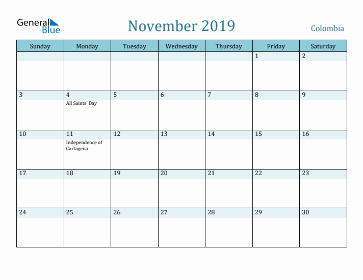 November 2019 Calendar with Holidays