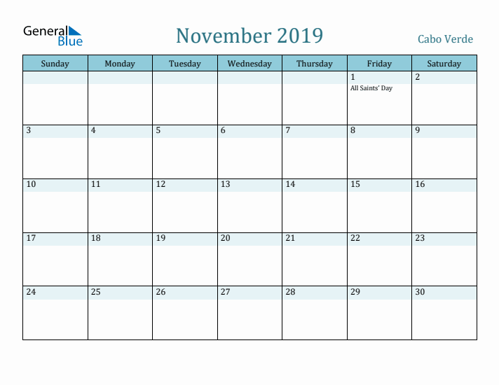 November 2019 Calendar with Holidays