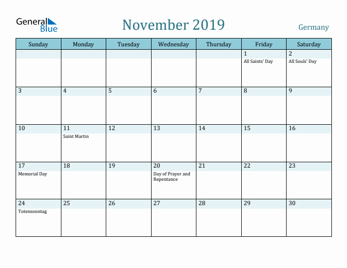 November 2019 Calendar with Holidays