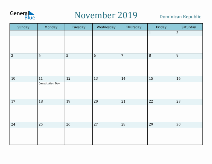 November 2019 Calendar with Holidays