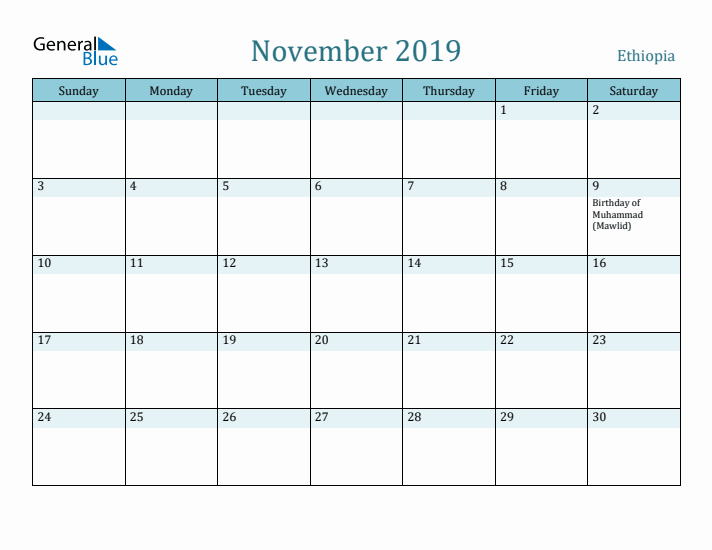 November 2019 Calendar with Holidays