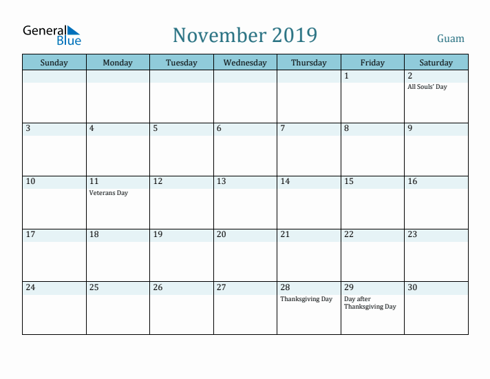 November 2019 Calendar with Holidays