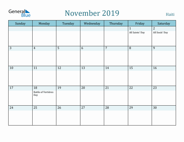 November 2019 Calendar with Holidays