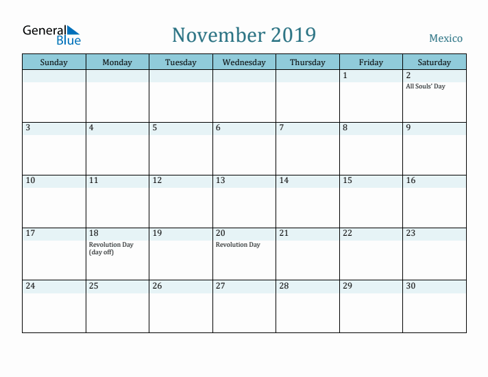 November 2019 Calendar with Holidays