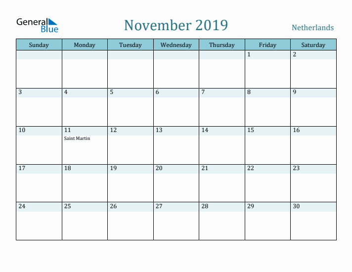 November 2019 Calendar with Holidays